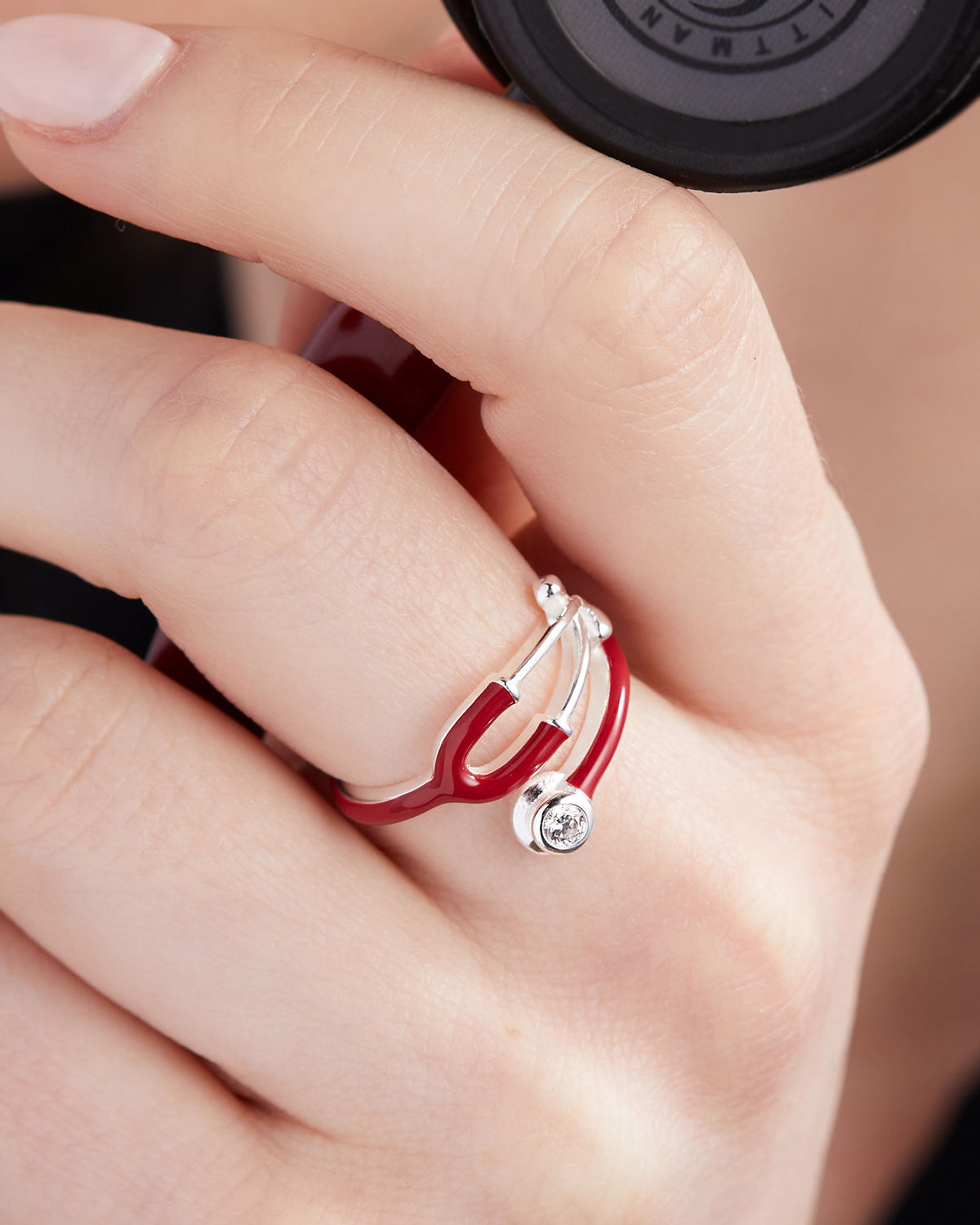 Stethoscope shape ring RED
